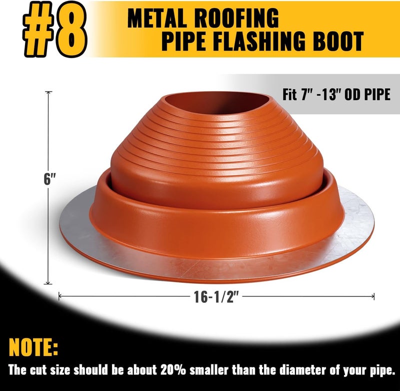 VIVIDA #8 Silicone Metal Roof Pipe Flashing Boot, High Temp Flexible Roof Jack Vent Boot for Pipe OD 7" to 13", Roofing Screws & Hex Socket Included, 1 Pack - Image 4